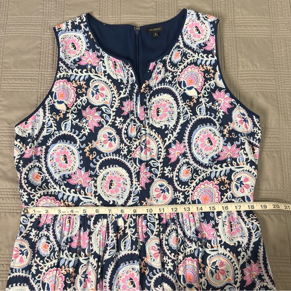 Talbots Maxi Dress Blue Pink Paisley Floral Sleeveless Empire Waist Splitneck 18 - Picture 11 of 14